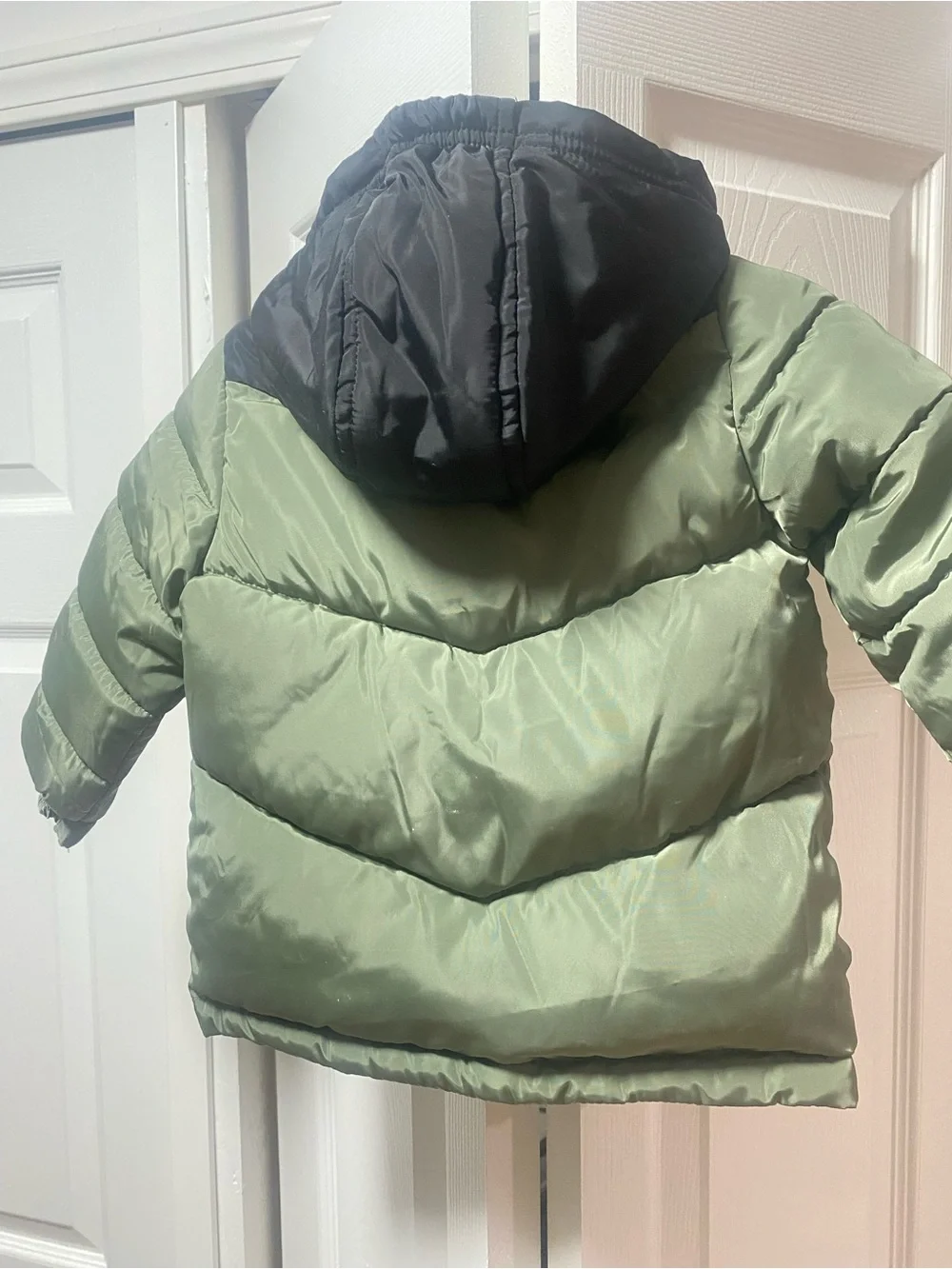 DKNY Boys Olive Green Puffer Jacket with Black Hood